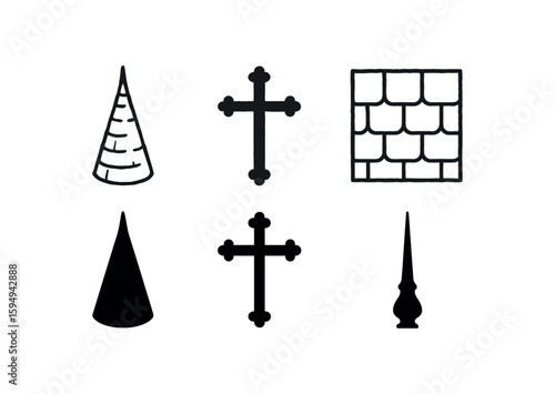 Mysterious stone dungeon corridor and medieval church steeples
