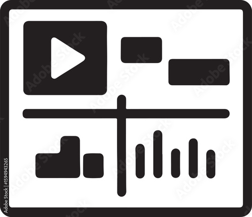 Silhouette vector of a video editing timeline interface, perfect for film, media, or post-production visuals.