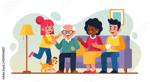 Happy multigenerational family spending time together at home. Perfect for brochures, websites, and family-themed projects.