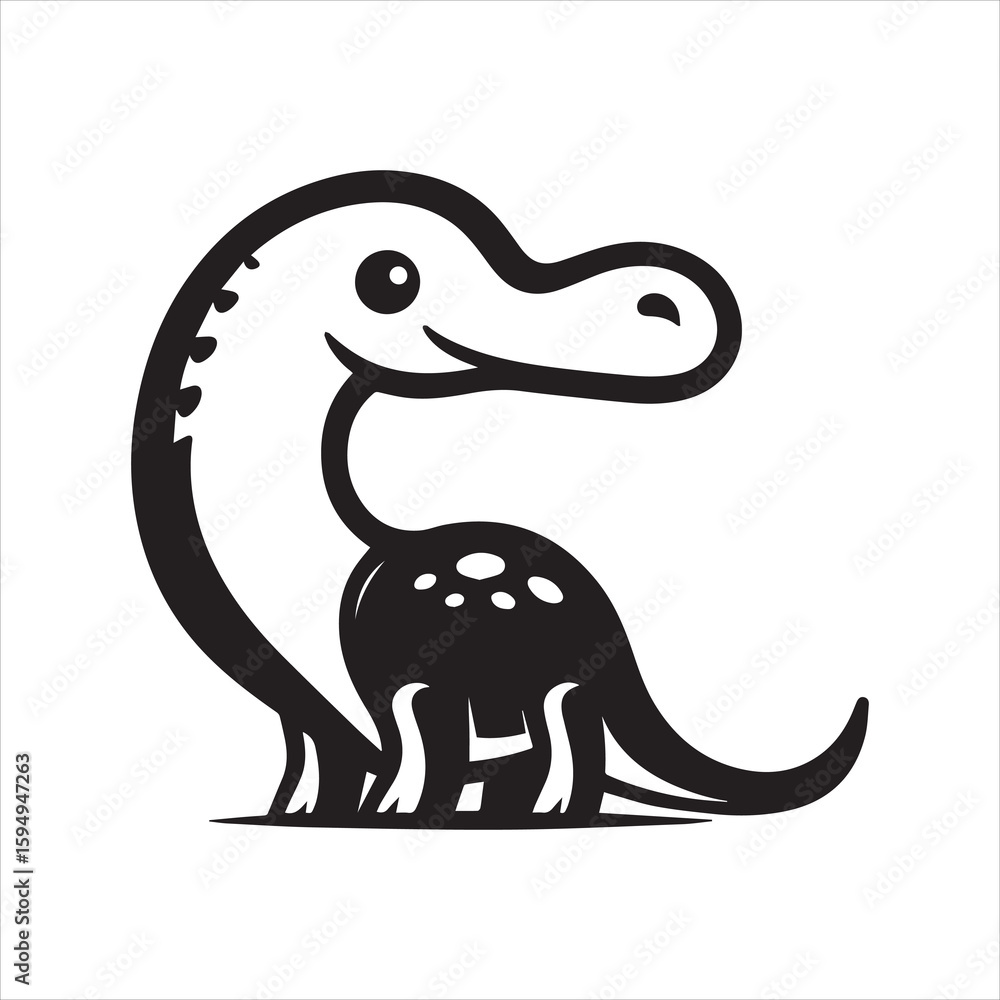 Fototapeta premium Playful Black and White Cartoon Dinosaur with Smiling Expression.