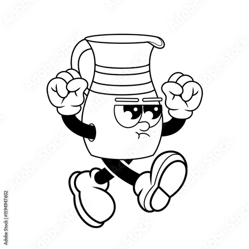 Retro character design of angry pitcher outline
