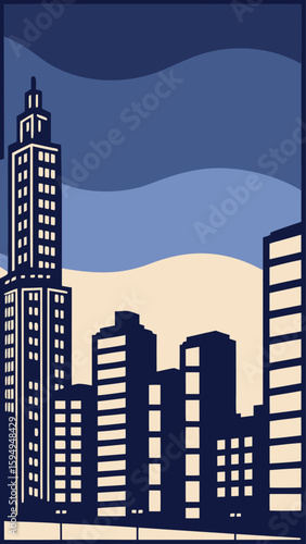 Minimal Vector Night Cityscape with Tall Buildings