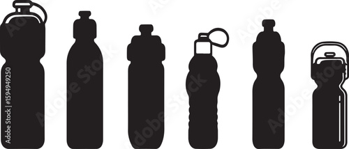 Sport water bottle set vector icon illustration