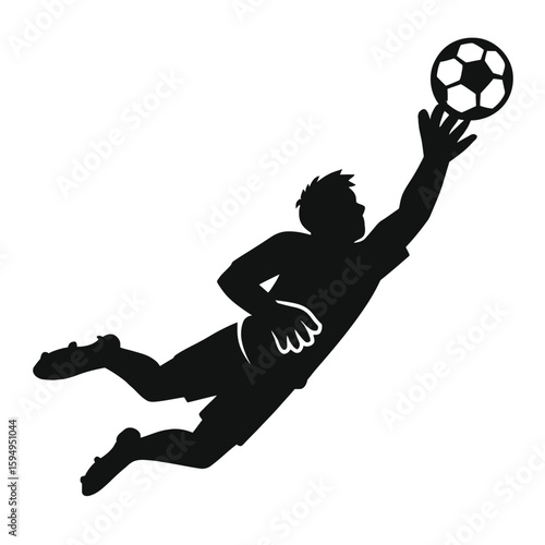 Goalkeeper Diving to Save Soccer Ball Silhouette