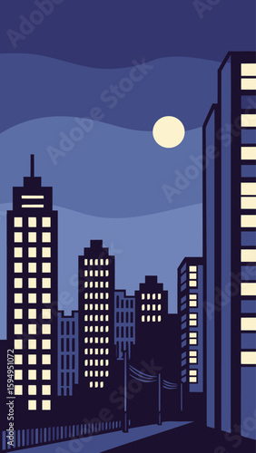 Minimal Vector Night Cityscape with Tall Buildings
