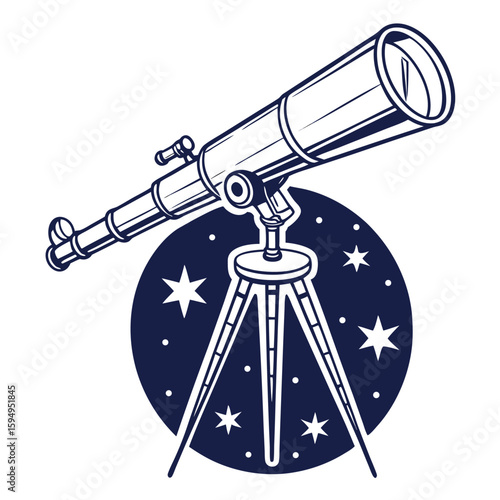 Telescope with single star on deep blue background, isolated for cosmic themes.