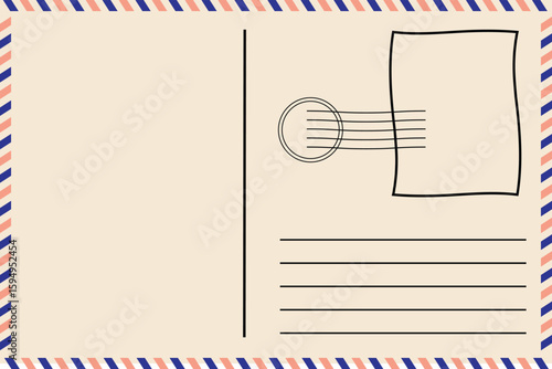 Elements for empty postcard back. Postage stamps and imprints. Travel card design set