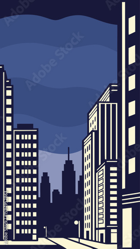 Minimal Vector Night Cityscape with Tall Buildings