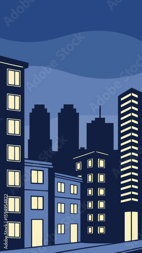 Minimal Vector Night Cityscape with Tall Buildings