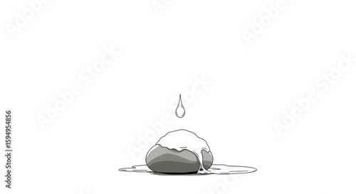  Melting snow on stone with water drop illustration white background