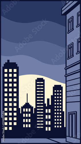 Minimal Vector Night Cityscape with Tall Buildings