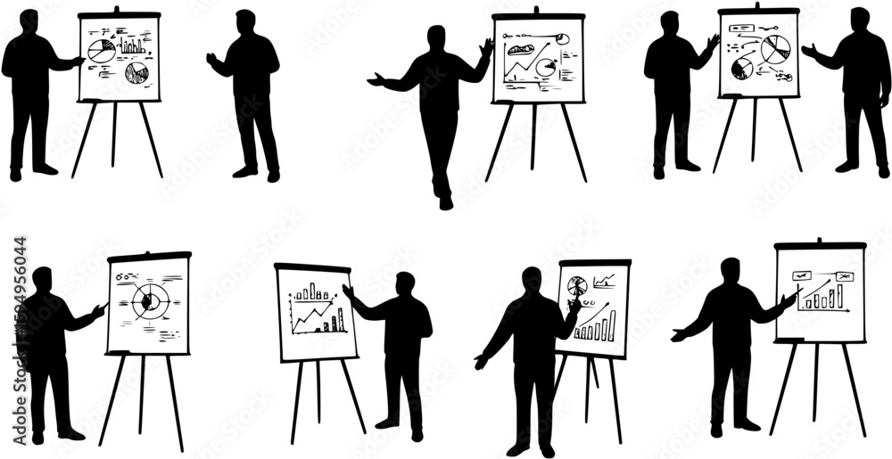 Obraz premium Silhouette of Presenter Explaining at Whiteboard 