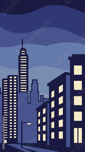 Minimal Vector Night Cityscape with Tall Buildings