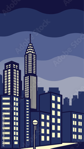 Minimal Vector Night Cityscape with Tall Buildings