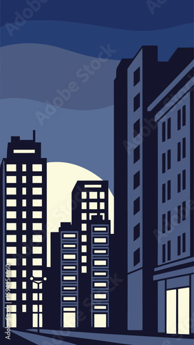 Minimal Vector Night Cityscape with Tall Buildings