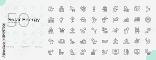 Solar Energy Line Editable Icons set. Vector illustration in modern thin line style of Solar Energy icons: energy, electricity, renewable, etc