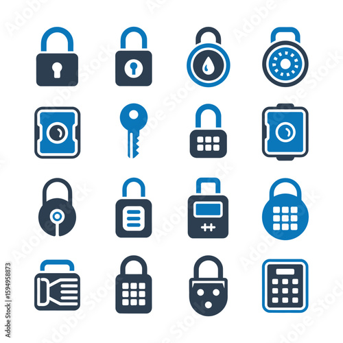 Collection of security padlock and lock icons set 