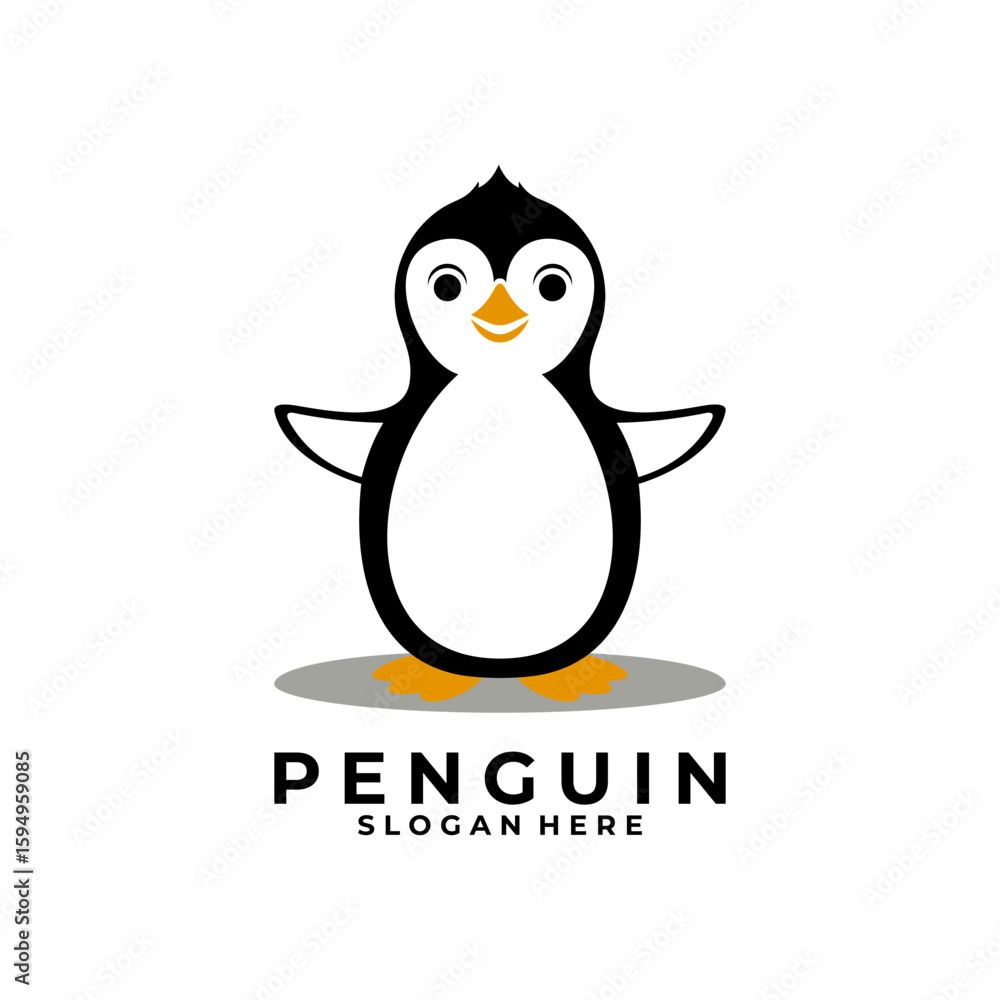 Obraz premium Cute penguin cartoon logo design vector. Penguin mascot logo design template