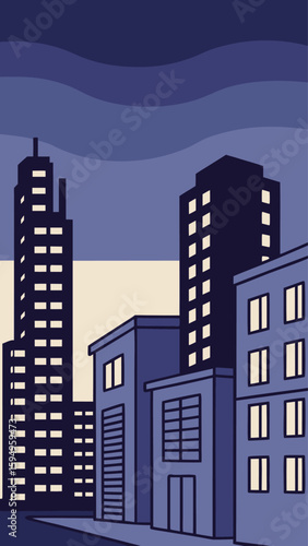 Minimal Vector Night Cityscape with Tall Buildings