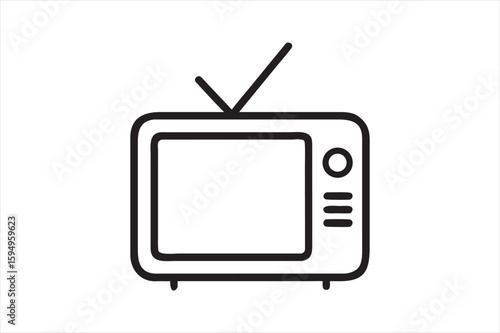TV Outline Icon on White Background – Line Art Vector

