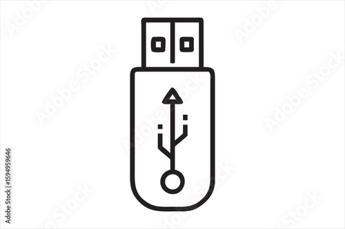 USB Flash Drive Icon on White Background – Line Art Vector


