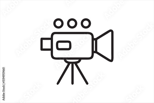 Video Camera Icon on White Background – Line Art Vector

