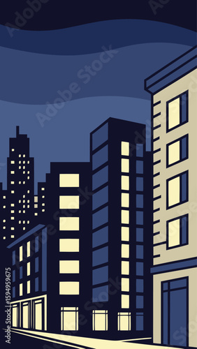 Minimal Vector Night Cityscape with Tall Buildings