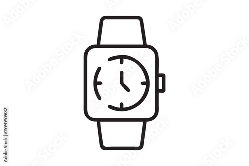 Watch Outline Icon on White Background – Line Art Vector

