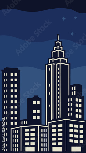 Minimal Vector Night Cityscape with Tall Buildings