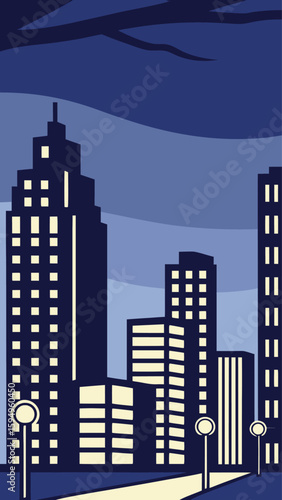 Minimal Vector Night Cityscape with Tall Buildings