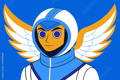 Cartoon Aviator with Wings and Goggles – Fantasy Pilot Character Vector Illustratio