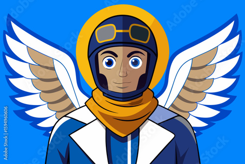 Cartoon Aviator with Wings and Goggles – Fantasy Pilot Character Vector Illustratio