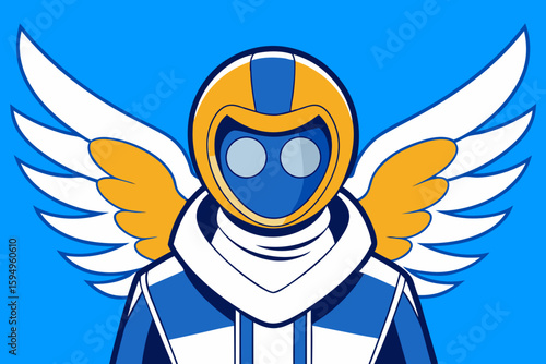 Cartoon Aviator with Wings and Goggles – Fantasy Pilot Character Vector Illustratio