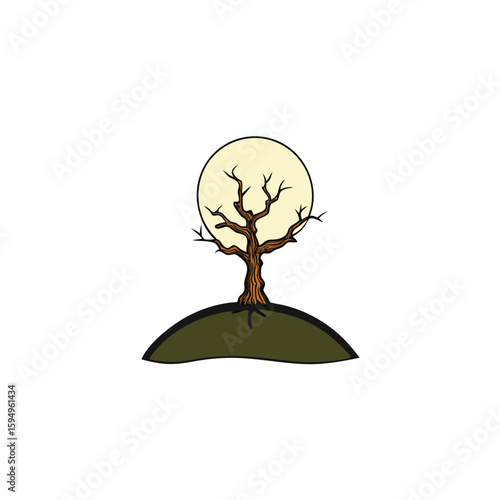 Floating Halloween tree on a hilltop with moon bah 