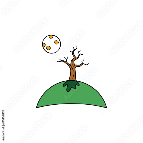 Floating Halloween tree on a hilltop with moon bah 