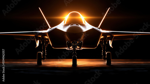 Futuristic Aircraft with Dramatic Lighting in Dark Environment