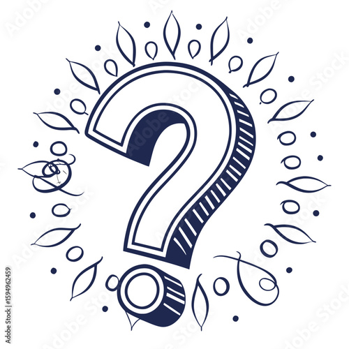 Question mark with curious lines, isolated on a clean background for inquiry or thought.