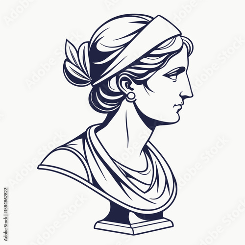 Sculpture bust with simplified form, isolated on a clean background for art or history.