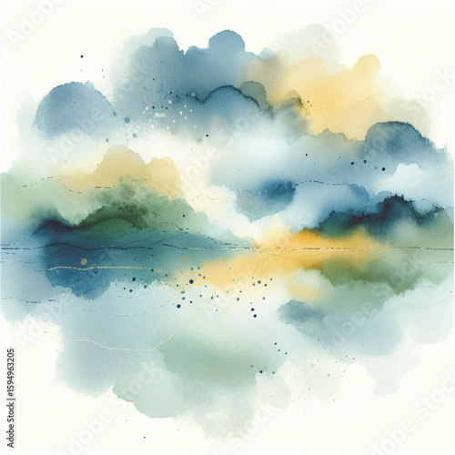 Watercolor Cloudscape Serene Sky and Atmospheric Landscape