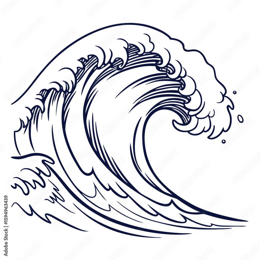 Naklejka premium Simple wave in ocean blue, isolated on a clean white background for calm water themes.