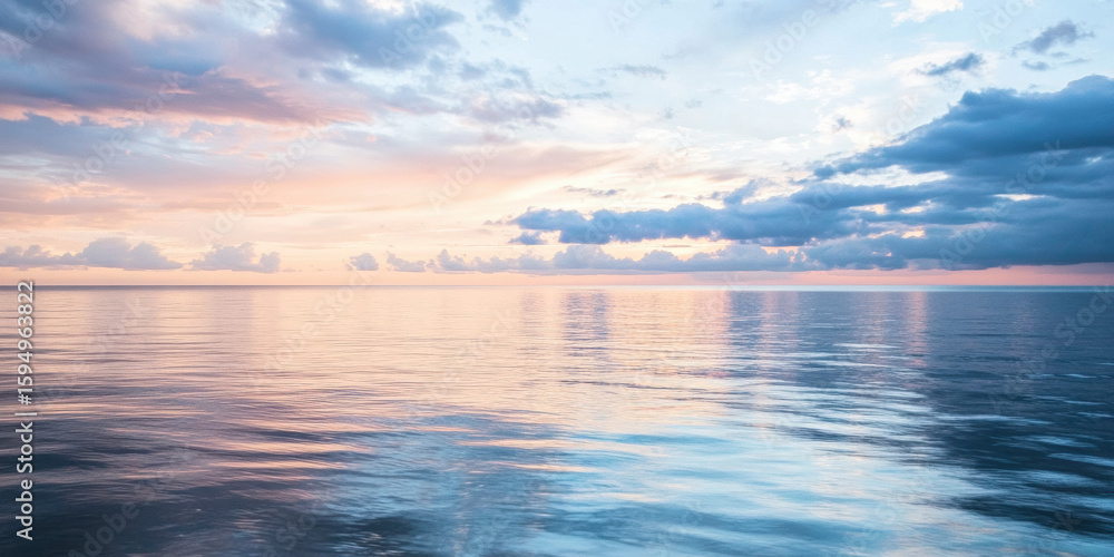 Obraz premium Peaceful Ocean Seascape with Dramatic Clouds and Calm Blue Water Reflecting Sky at Horizon