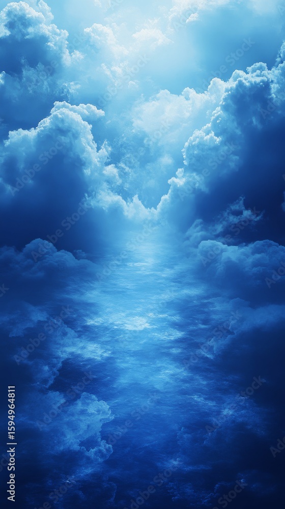 Fototapeta premium Clouds Forming Pathway with Light Beams in Sky