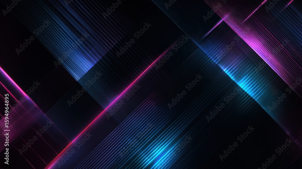 Obraz premium Vibrant photo of dark abstract futuristic background. Neon lines, glow. Neon lines, shapes. Pink and blue glow.