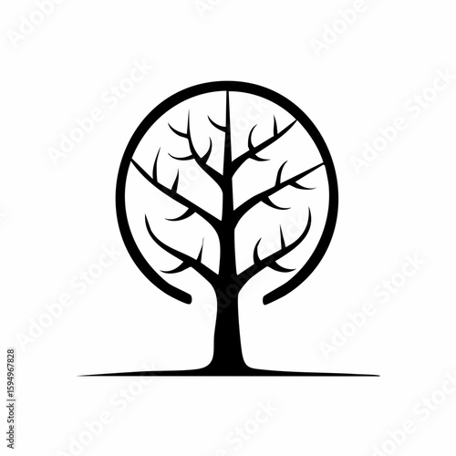 Elegant tree symbol: A minimalist, yet captivating representation of a tree, enclosed within a circular frame, symbolizing growth, life, and the interconnectedness of nature.