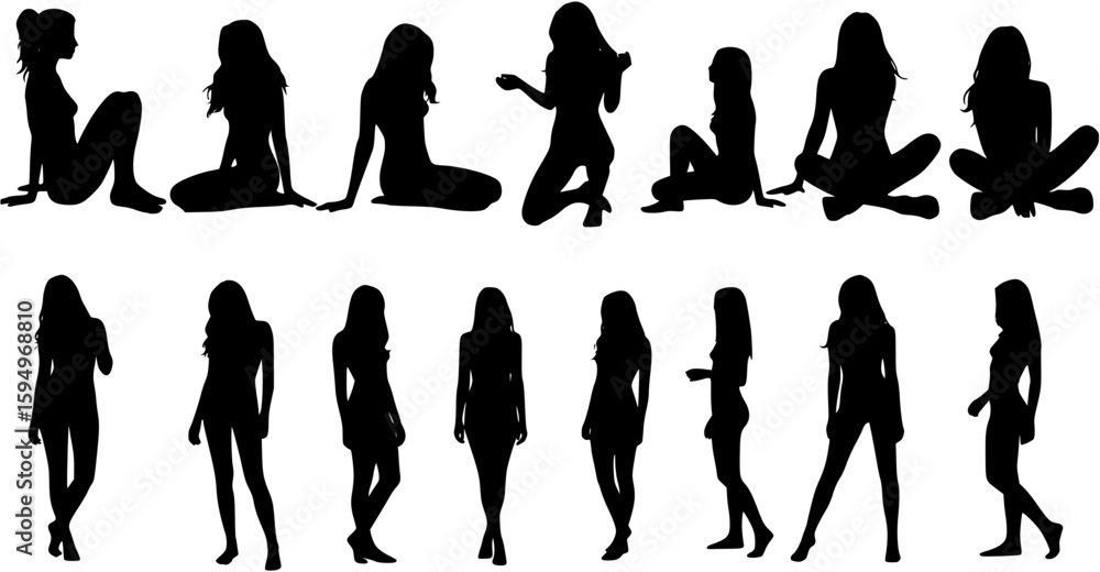 Fototapeta premium Group sexy female models in different poses 