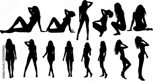 Group sexy female models in different poses 