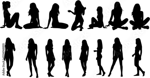Group sexy female models in different poses 