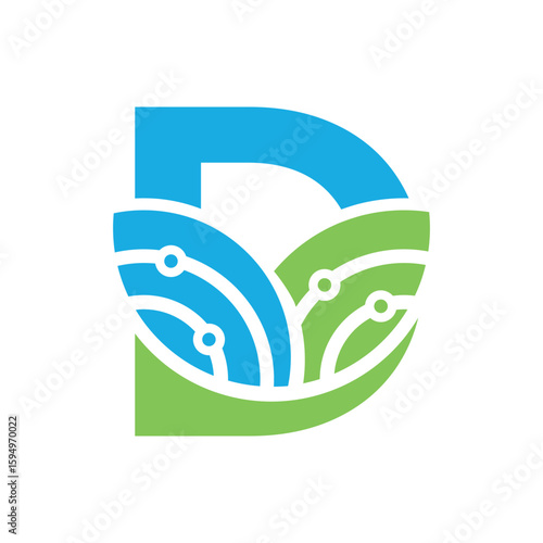 D Letter With Leaf Technology Icon