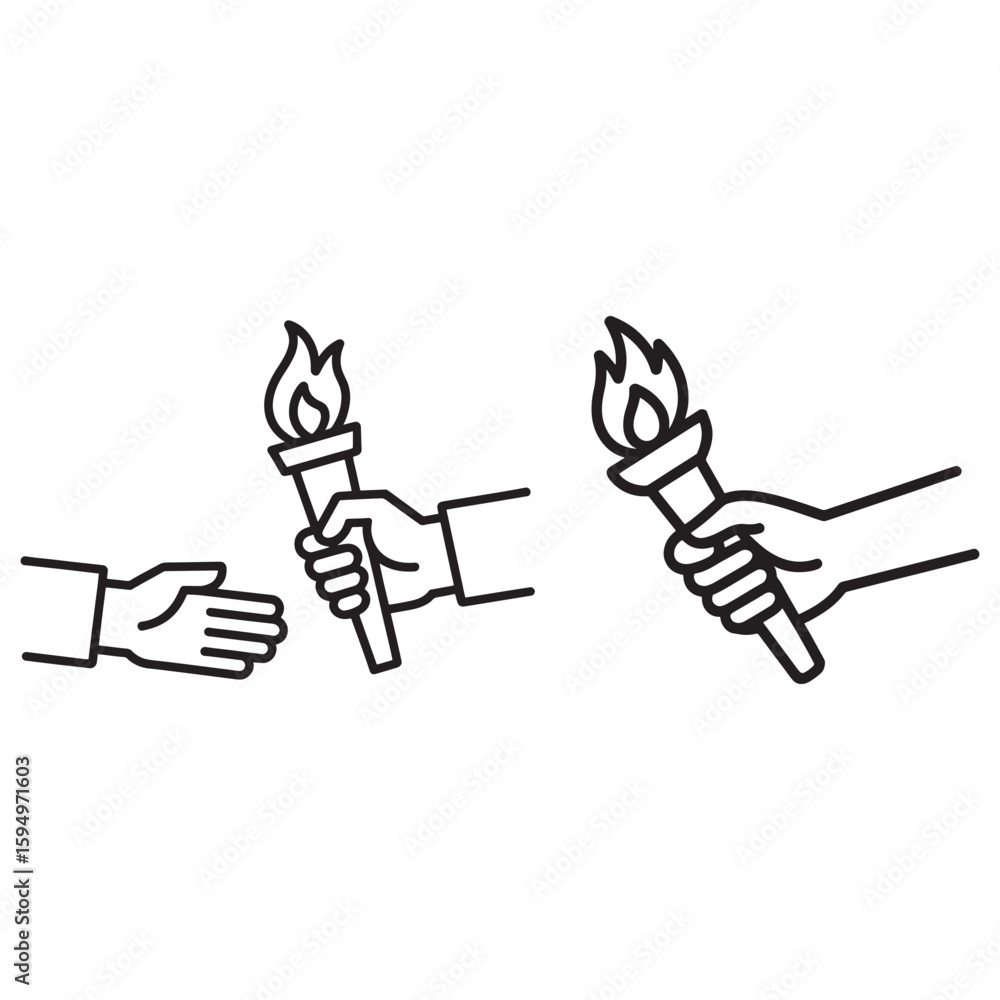 Obraz premium Hands passing flaming torch flame fire