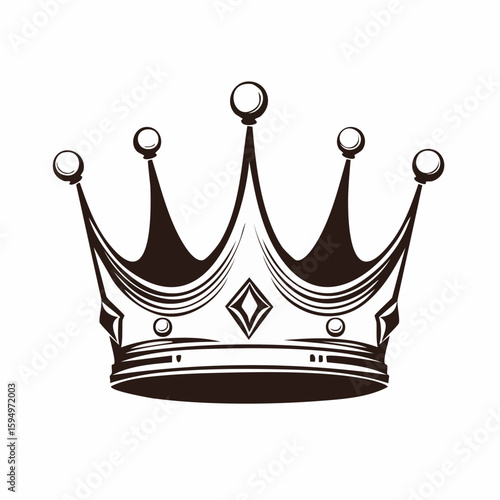 Elegant Crown Icon: A meticulously designed black crown symbol on an isolated background. It captures the regal essence with its graceful curves and ornamental details.